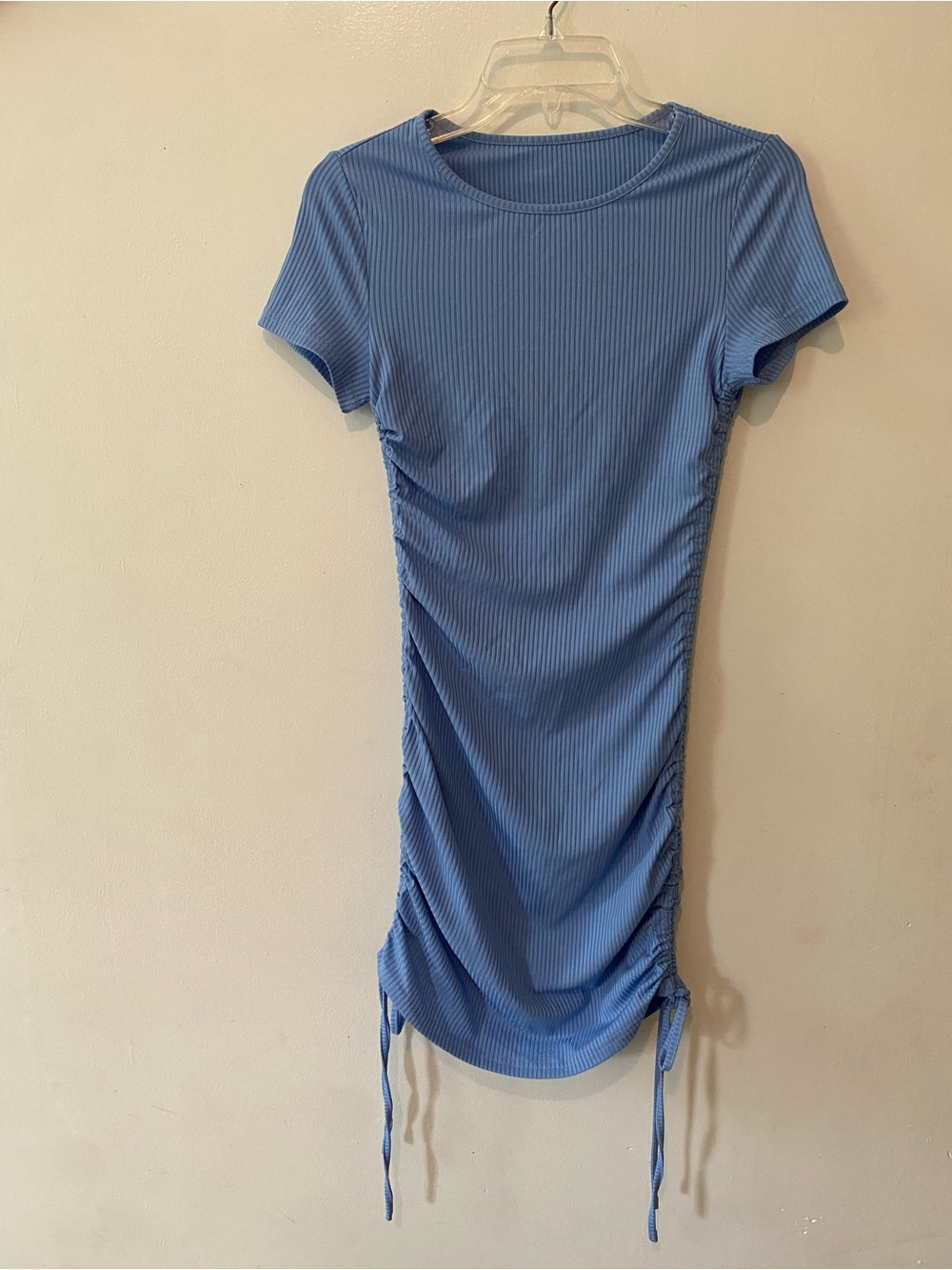SHEIN Light Blue Ribbed Side-Tie Bodycon Dress